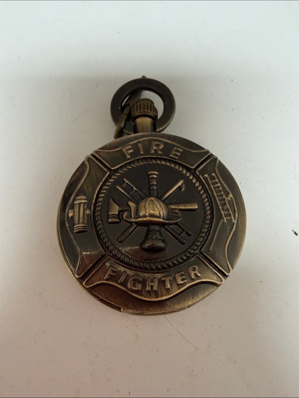Source Unknown Bronze Firefighter Pocket Watch Pendant